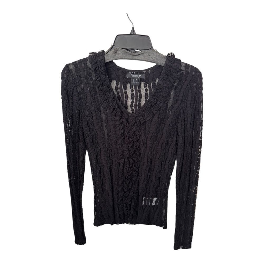 Karen Kane Lifestyle Black Lace Long Sleeve Top - Picture 2 of 6